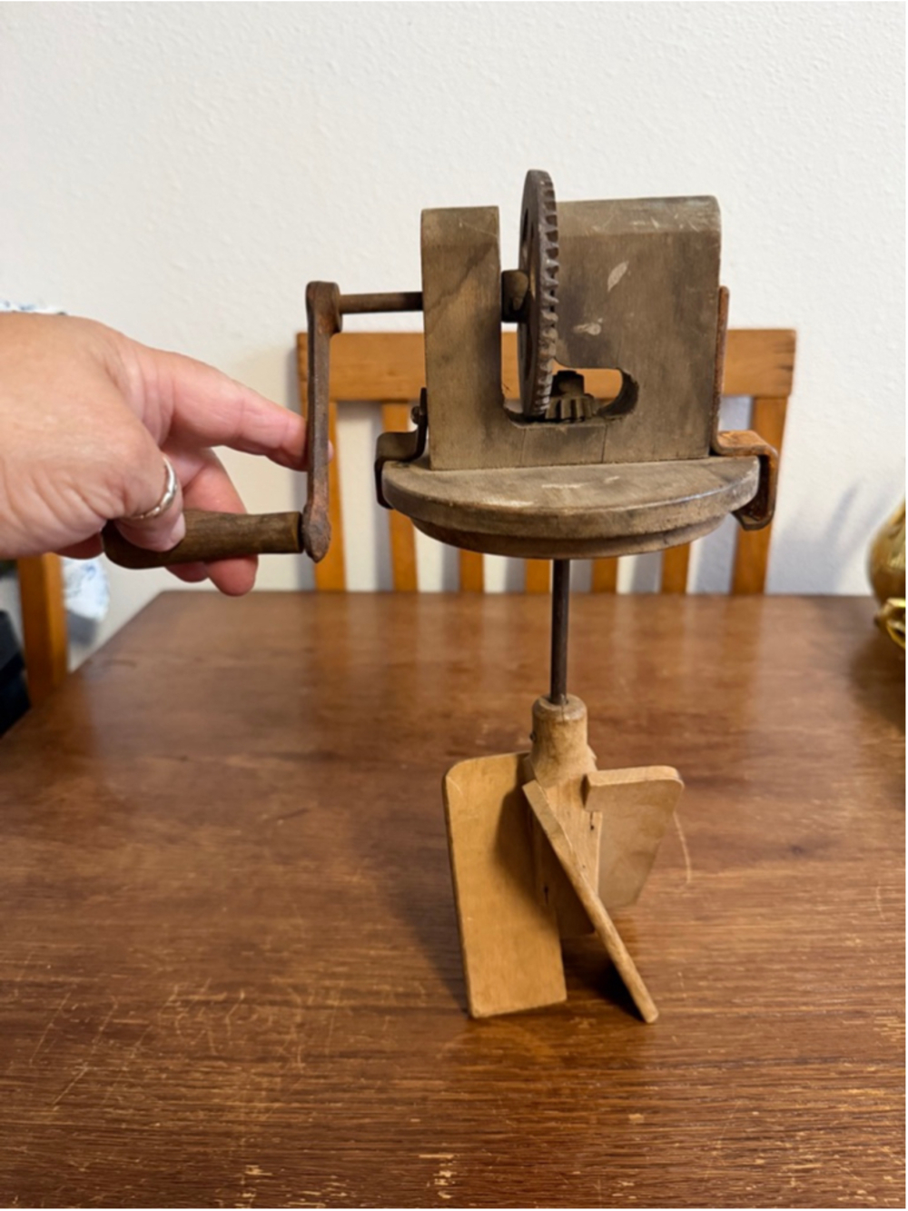 Antique Wooden Butter Churn Dasher Hand Crank Gear Mechanism Primitive Farm Dair